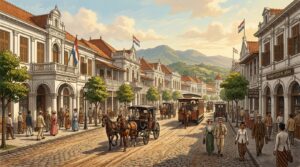 Kota Bandung pada masa kolonial Belanda dengan arsitektur Eropa