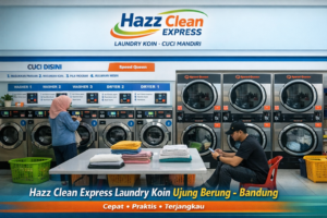 Hazz Clean Express laundry koin di Ujung Berung Bandung dengan layanan cuci mandiri praktis dan cepat